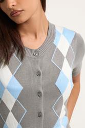 PixieGirl Petite Women's Grey Argyle Cardigan | PixieGirl 5