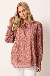 M&Co Pink Floral Tie Neck Blouse | M&Co 3