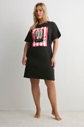 YOURS Plus Size Black 'Fresh Sardines' Sleep Tee Nightdress | Yours Clothing 1