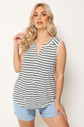 YOURS Plus Size White Stripe Notch Neck Top | Yours Clothing 3