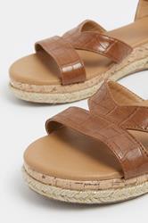 Brown Plaited Wedge Sandals In Wide E Fit  | Yours Clothing 5