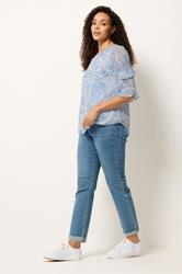 M&Co Blue & White Swirl Print Frill Sleeve Blouse | M&Co 1