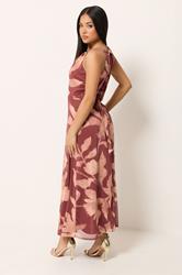 M&Co Petite Orange Floral Print Halter Neck Mesh Maxi Dress | M&Co 4