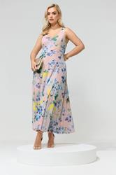 YOURS LONDON Plus Size Pink Mesh Floral Print Sleeveless Maxi Dress | Yours Clothing 3