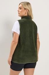 YOURS Plus Size Khaki Green Borg Zip Pocket Gilet | Yours Clothing 5