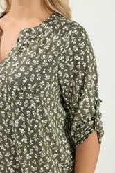 YOURS Plus Size Khaki Green Ditsy Floral Top | Yours Clothing 4