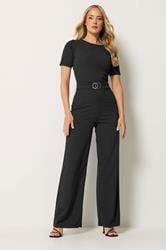 LTS Tall Women's Black Belted Scuba Wide Leg Jumpsuit | Long Tall Sally 3