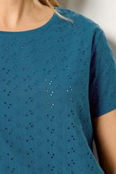 LTS Tall Women's Teal Blue Broderie Anglaise Front T-Shirt | Long Tall Sally 4