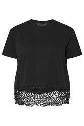 PixieGirl Petite Women's Black Crochet Hemline Cotton T-Shirt | PixieGirl 5