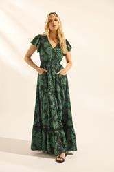 LTS Tall Women's Black & Green Palm Print Button Maxi Dress | Long Tall Sally 3