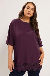 YOURS Plus Size Lace Hem Purple T-Shirt 3