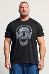 BadRhino Big & Tall Black Skull & Headphone Graphic T-Shirt | BadRhino 3