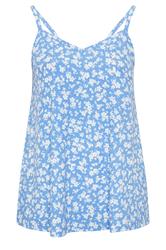 YOURS Curve Blue Ditsy Floral Ribbed Swing Vest Top