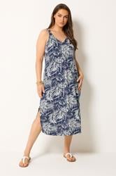 YOURS Plus Size Navy Blue Palm Leaf Throw On Dress | Yours Clothing 3