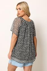 YOURS Plus Size Navy Blue Floral Short Sleeve Pintuck Blouse | Yours Clothing 2