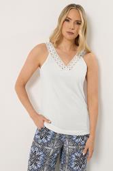 LTS Tall Women's White Lace V-Neck Cotton Vest | Long Tall Sally 3