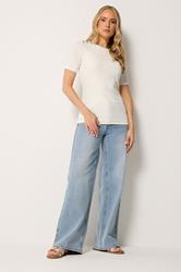 LTS Tall Women's Ivory White Ribbed Button T-Shirt | Long Tall Sally 1