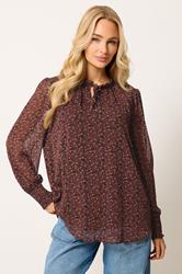 M&Co Black & Red Floral Tie Neck Blouse 3