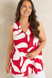EVANS Plus Size Red Abstract Premium Linen Vest Top | Evans 3