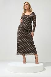 YOURS LONDON Plus Size Brown & Blue Polka Dot Maxi Skirt | Yours Clothing 2