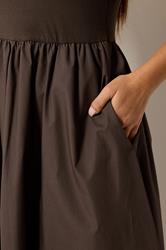 M&Co Petite Chocolate Brown Short Sleeve Cotton Midi Dress | M&Co 4