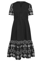 M&Co Black Notch Neck Cotton Embroidered Dress | M&Co 5
