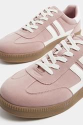 Pink Faux Suede Side Stripe Lace Up Trainer In Wide E Fit | Yours Clothing 5