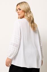 YOURS Plus Size White Notch Neck Crochet Blouse | Yours Clothing 2