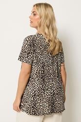YOURS Plus Size Brown Leopard Print Ribbed Swing T-Shirt | Yours Clothing 4