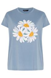 YOURS Curve Light  Blue Daisy Embellished Graphic T-Shirt