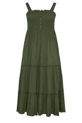 YOURS Curve Olive Green Shirred Placket Dress