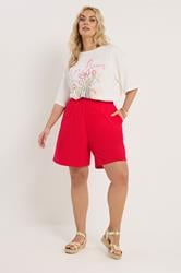 YOURS Plus Size Red Shirred Shorts | Yours Clothing 4