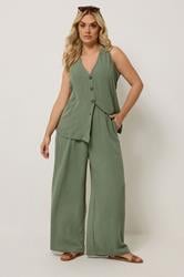 YOURS Plus Size Khaki Green Twill Wide Leg Trousers | Yours Clothing 1