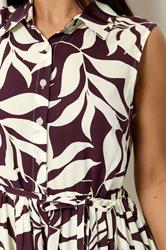 M&Co Petite Berry Purple Leaf Printed Sleeveless Midi Dress | M&Co 4
