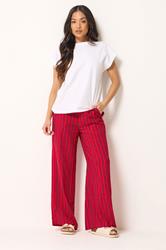 PixieGirl Petite Women's Pink & Red Stripe Wide Leg Trousers | PixieGirl 1