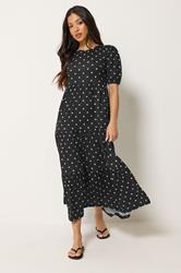 PixieGirl Petite Women's Black Polka Dot Tiered Maxi Dress | PixieGirl 4