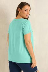 EVANS Plus Size Turquoise Blue Cotton T-Shirt | Evans 2