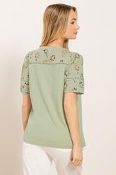 M&Co Sage Green Broderie Cotton T-Shirt | M&Co 2