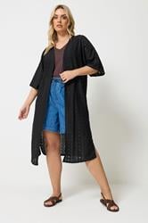 YOURS Plus Size Black Broderie Anglaise Kimono | Yours Clothing 1