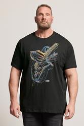 D555 Big & Tall Black Guitar Print T-Shirt | BadRhino 3