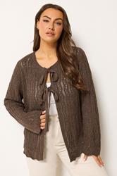 YOURS Curve Chocolate Brown Crochet Cardigan | Yours Clothing 3