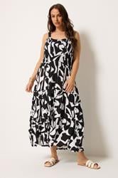 YOURS Plus Size Black Abstract Shirred Dress | Yours Clothing 1