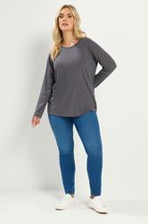 YOURS Plus Size Grey Long Sleeve Core T-Shirt | Yours Clothing 1