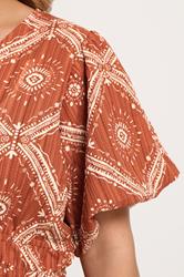 YOURS Plus Size Orange Abstract Puff Sleeve Blouse | Yours Clothing 5