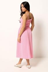 PixieGirl Petite Women's Pink Cotton Cheesecloth Midi Dress | PixieGirl 2