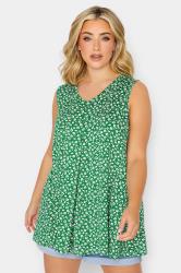 YOURS Plus Size Green Floral Print Pleat Front Vest Top | Yours Clothing