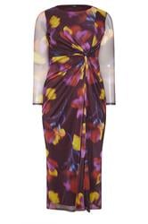 YOURS LONDON Curve Purple Abstract Floral Mesh Side Knot Midi Dress
