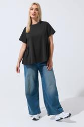 LIMITED COLLECTION Plus Size Black Peplum Side Detail T-Shirt | Yours Clothing 1