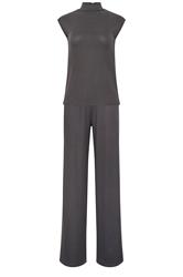 LTS Tall Set Grey Tie Back Ribbed Top & Wide Leg Trousers