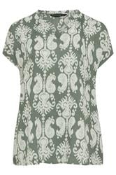 EVANS Curve Green Abstract Notch Neck Blouse